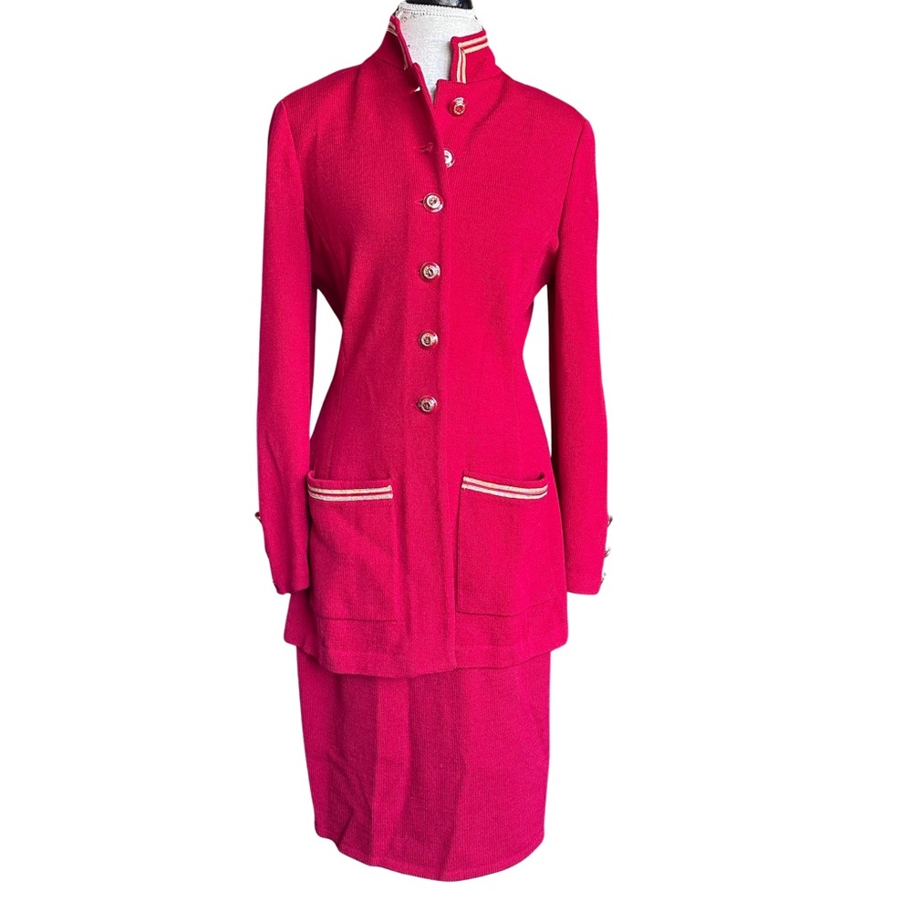 Vintage St John’s Marie Gray  red and gold sweater suit